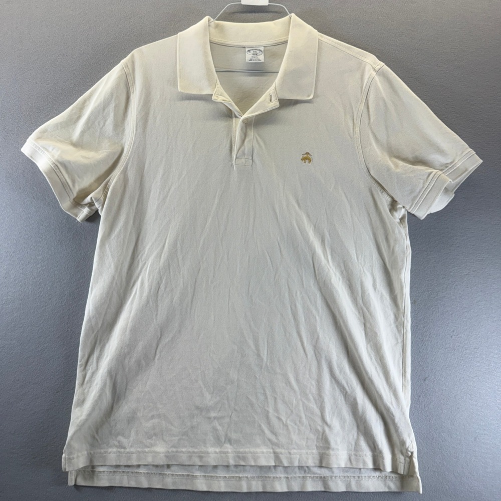 Brooks Brothers 1818 Mens XXL Slim Fit Polo Shirt Cream Cotton Pique Gold Logo